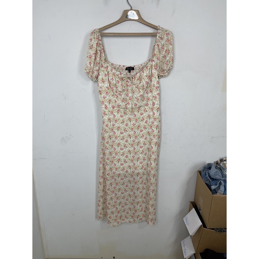 Trixxi Womens Dress Large Floral Milkmaid Puff Sleeve Smocked‎ Cottage Y2K